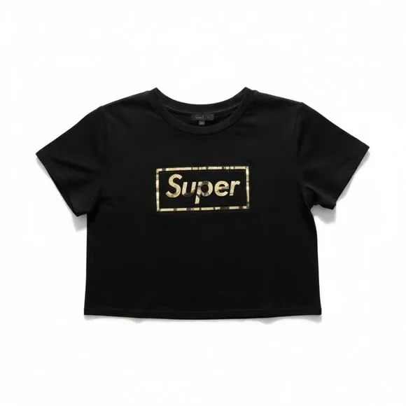 Black Graphic Crop Tee • “Super” Logo • Streetwear Vibes • Size L - Picture 4 of 11